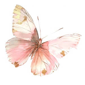 12 Pink Golden Butterfly Clipart, Wall Print, Printable Watercolor ...