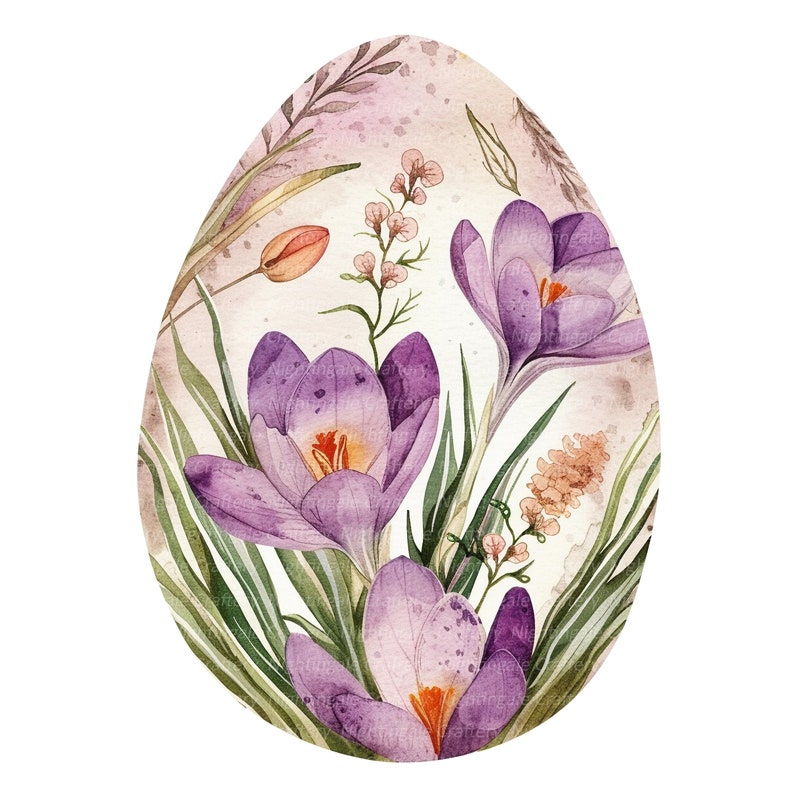 10 Floral Easter Egg Clipart, Easter Clipart, Printable Watercolor ...