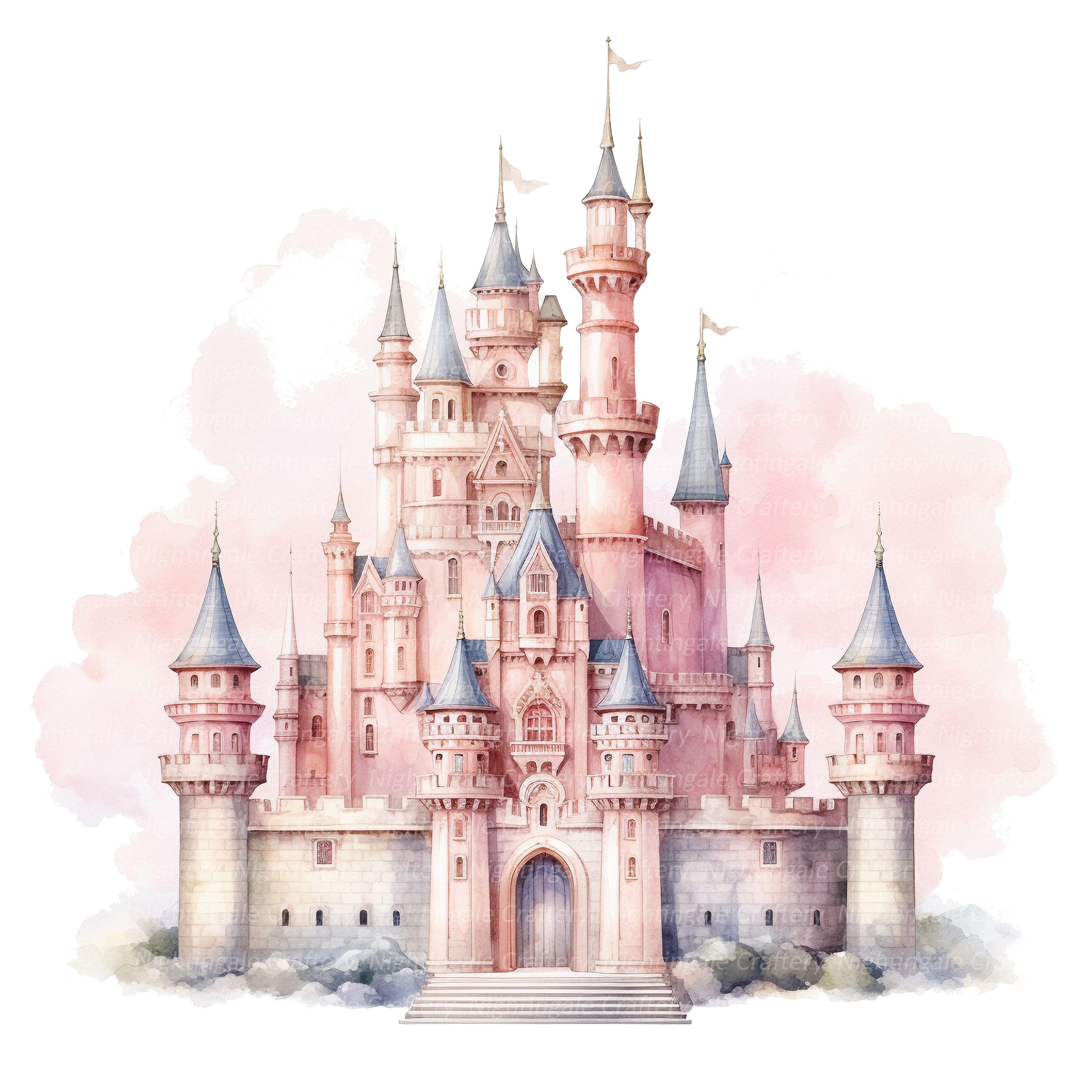 10 Princess Castle Clipart, Fairy Castle, Printable Watercolor Clipart ...