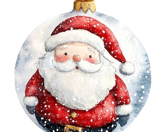 10 Santa Bauble Clipart, Christmas Bauble Clipart, Printable Watercolor clipart, High Quality JPGs, Digital download, Paper craft, journals