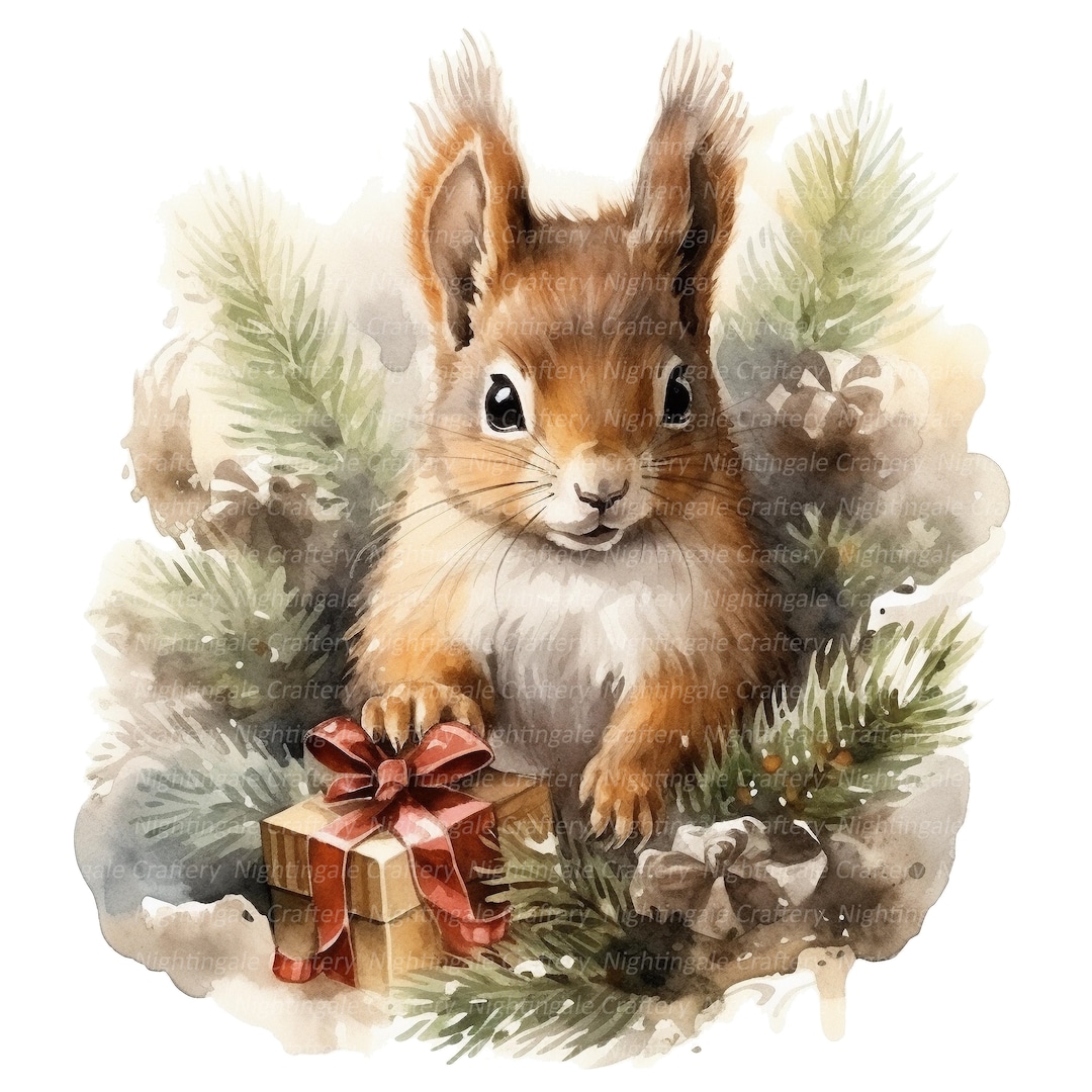 12 Christmas Squirrel Clipart, Squirrel Decor, Printable Watercolor ...