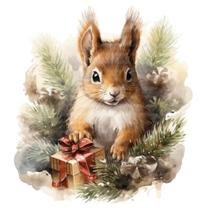 12 imágenes prediseñadas de ardilla de Navidad, decoración de ardilla, imágenes prediseñadas de acuarela imprimibles, JPG de alta calidad, descarga digital, artesanía de papel, diario basura