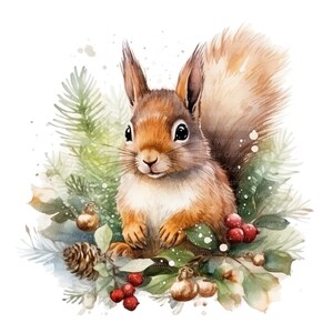 12 Christmas Squirrel Clipart, Squirrel Decor, Printable Watercolor ...