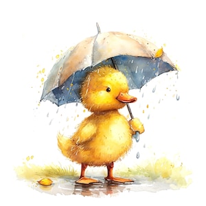 10 Duckling in Rain Clipart, Duckling Rainy, Printable Watercolor ...