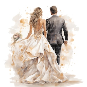 14 Clipart de couple de mariage, faire-part de mariage, clipart aquarelle imprimable, fichiers JPG de haute qualité, téléchargement numérique, créations en papier, journal de bordel