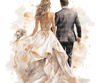 14 Clipart de couple de mariage, faire-part de mariage, clipart aquarelle imprimable, fichiers JPG de haute qualité, téléchargement numérique, créations en papier, journal de bordel