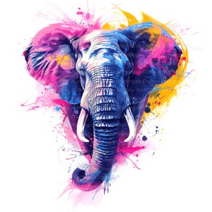 10 imágenes prediseñadas abstractas de elefantes, arte de tinta de elefantes, elefantes geniales, imágenes prediseñadas de acuarela imprimibles, JPG de alta calidad, descarga digital, manualidades de papel