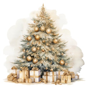 10 clipart albero di Natale dorato, clipart acquerello stampabile, JPG di alta qualità, download digitale, creazione di carta, diari spazzatura