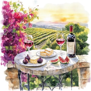 7 charmante wijncafé clipart, Toscane clipart, afdrukbare aquarel clipart, hoge kwaliteit jpg's, digitale download, papier ambacht, ongewenste tijdschriften