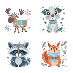 24 cliparts animaux folkloriques scandinaves d'hiver, clipart aquarelle imprimable, fichiers JPG de haute qualité, téléchargement numérique, créations en papier, journal indésirable