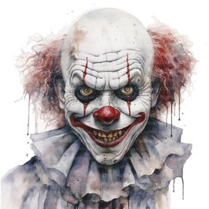 10 imágenes prediseñadas de payaso aterrador, payaso de Halloween, imágenes prediseñadas de acuarela imprimibles, JPG de alta calidad, descarga digital, artesanía de papel, diarios basura
