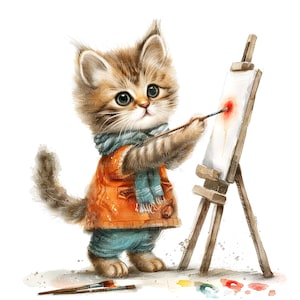 10 clipart de gatinho de artista, pintura de gatinho, clipart em aquarela para impressão, JPGs de alta qualidade, download digital, artesanato em papel, diários indesejados