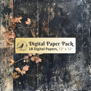 18 documenti di sfondo rustici neri invecchiati, pacchetto di carta digitale 12 x 12, carta per diario spazzatura, carta per album, carta stampabile, JPG di alta qualità