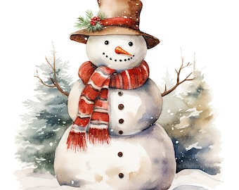 12 Snowman Set 2 Clipart, Christmas Clipart, Printable Watercolor clipart, 12 High Quality JPGs, Digital download, Paper craft, junk journal
