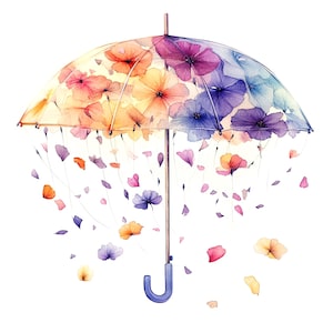 12 Floral Umbrella Clipart, Abstract Umbrella, Printable Watercolor clipart, High Quality JPGs, Digital download, Paper craft, junk journal