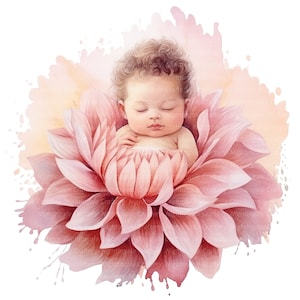 16 baby in bloemen clipart, babyshower clipart, afdrukbare aquarel clipart, hoge kwaliteit png, digitale download, papier ambacht, junk journal
