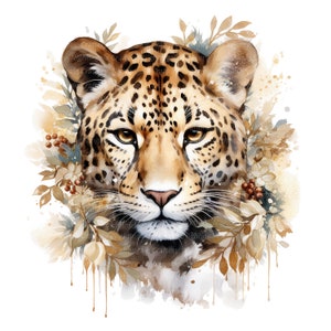 10 Leopard Clipart, Golden theme, Printable Watercolor clipart, High Quality JPGs, Digital download, High resolution, Paper crafts