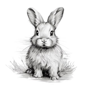 12 Bunny Black White Clipart, Line Art Clipart, Printable Watercolor