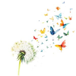 14 cliparts papillons pissenlit, impression pissenlit, clipart aquarelle imprimable, fichiers JPG de haute qualité, téléchargement numérique, créations en papier, journaux