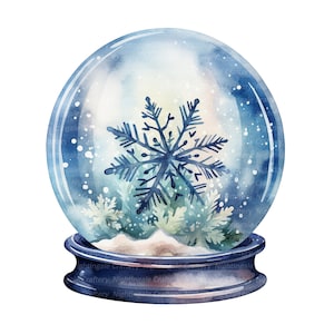 10 cliparts de boule à neige Noël flocon de neige, boule à neige de Noël, décoration de Noël, Noël aquarelle, JPG de haute qualité, téléchargement numérique