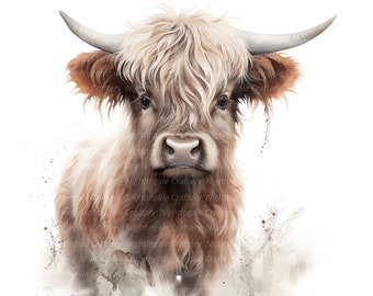 10 Highland Cow Baby Clipart, Farm Clipart, Printable Watercolor clipart, High Quality PNG/JPG, Digital download, Paper craft, junk journals