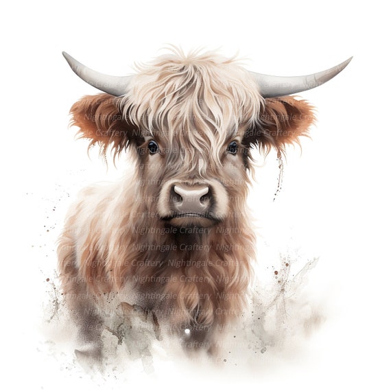 10 Highland Cow Baby Clipart, Farm Clipart, Printable Watercolor clipart, High Quality PNG/JPG, Digital download, Paper craft, junk journals