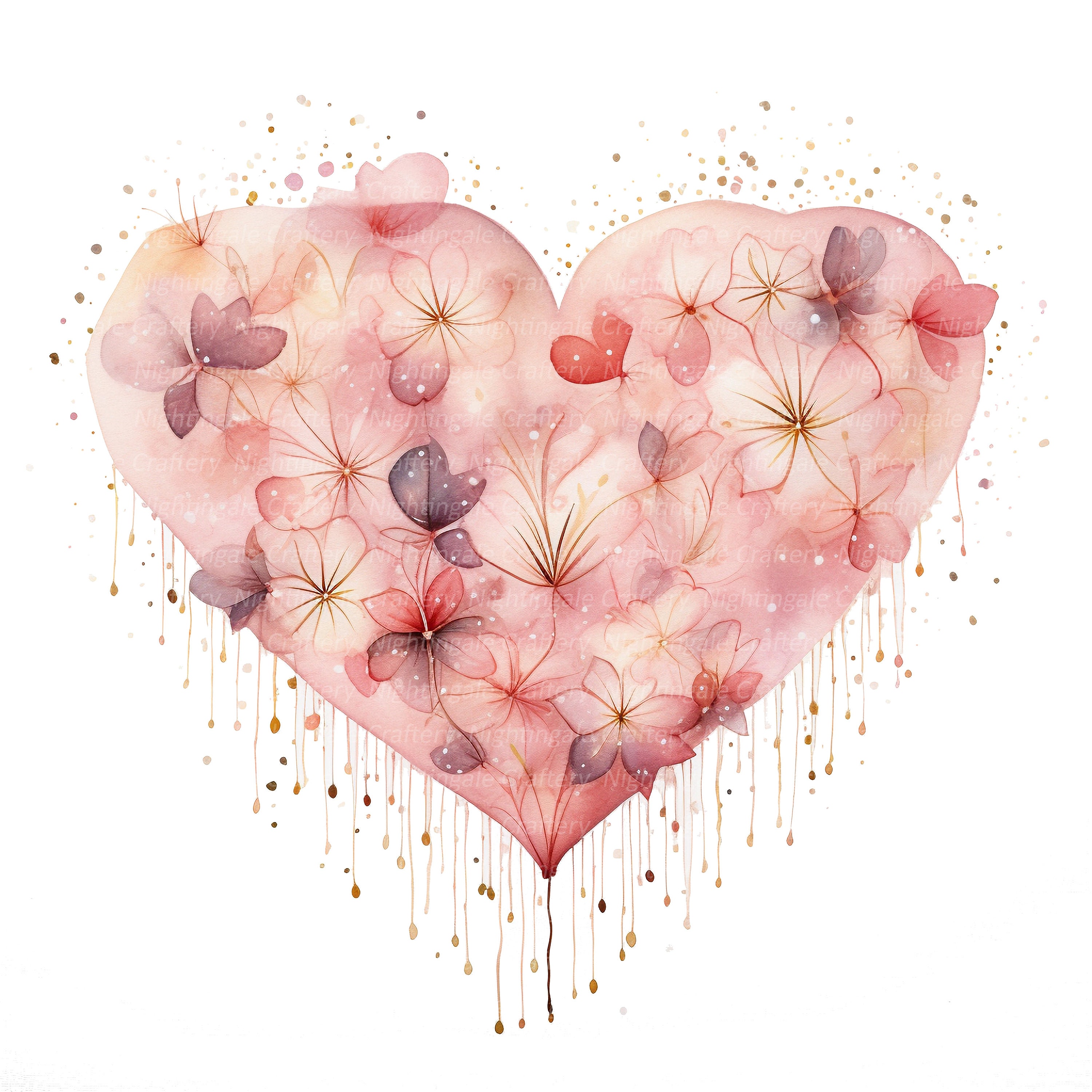 14 PNG Pink Gold Hearts Clipart, Floral Heart Clipart, Digital Clipart ...