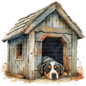 8 Rustic Dog House Clipart, Doghouse Clipart, Printable Watercolor clipart, High Quality JPGs, Digital download, Paper craft, junk journals