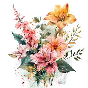 11 Blumenstrauß Clipart, Hochzeitsblumen, druckbare Aquarell Clipart, hochwertige JPGs, digitaler Download, Papiermodell, Junk Journals