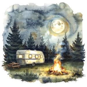 12 Camping Trailer Clipart Set 2, Camping, Imágenes Prediseñadas de acuarela imprimible, JPG de alta calidad, Descarga digital, Artesanía de papel, diarios basura
