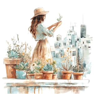 10 Clipart di donne floreali, Clipart di piante grasse, Clipart di acquerelli stampabili, JPG di alta qualità, Download digitale, Carta artigianale, diari spazzatura