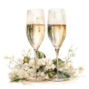 14 imágenes prediseñadas de copas de boda, imágenes prediseñadas de copas de champán, imágenes prediseñadas de acuarela imprimibles, JPG de alta calidad, descarga digital, artesanías en papel
