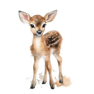 10 fawn baby clipart, Bemby voor kinderkamer, afdrukbare aquarel clipart, hoge kwaliteit PNG/JPG, Digitale download, Hoge resolutie, Papercraft