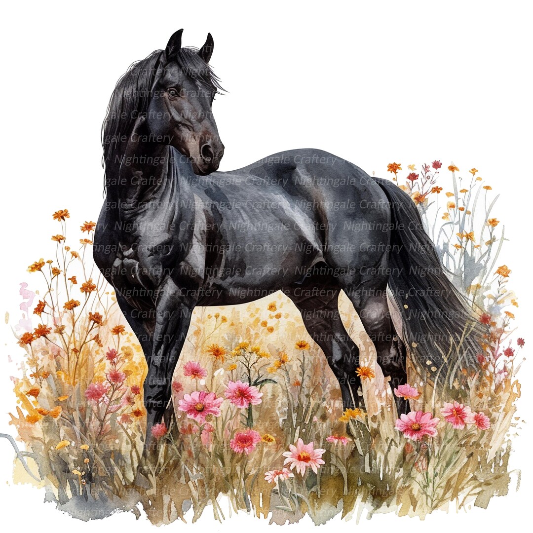 11 Floral Horses in Flowers Clipart, Printable Watercolor Clipart, High ...