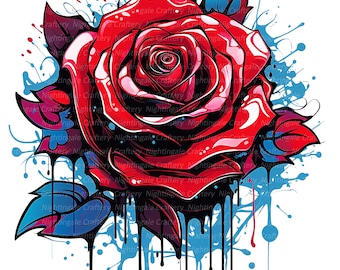 絵画 Red Rose Red Rose (Rosa indica cruenta). Genuine antique print for sale.