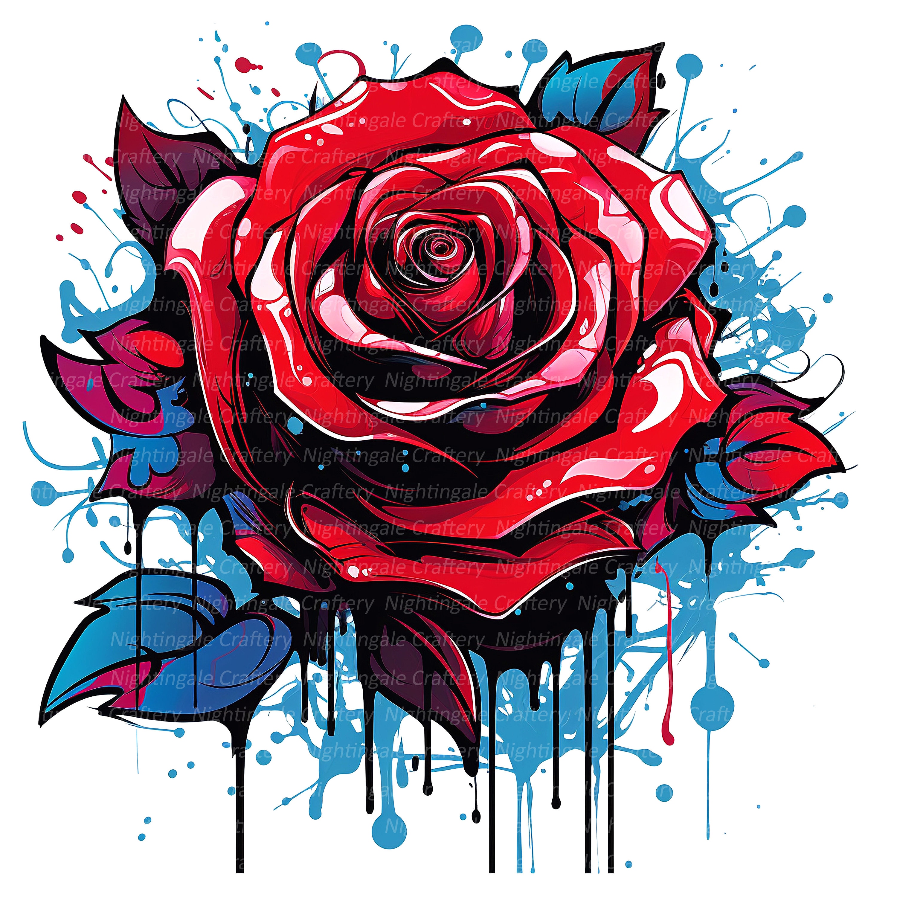 12 Graffiti Roses Clipart, Abstract Roses, Red Rose