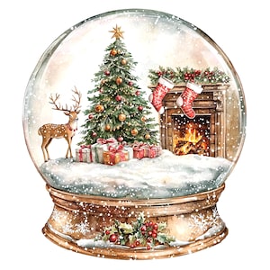 12 kerst open haard sneeuwbol clipart, kerst sneeuwbol, kerstdecor, aquarel kerst, hoge kwaliteit jpg's, digitale download