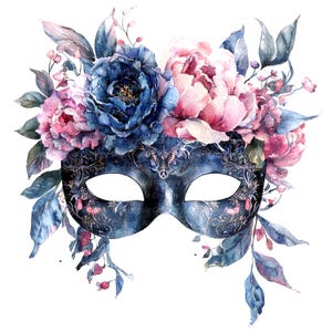 10 Floral Maske Clipart, Karneval Maske, Pfingstrosen, druckbare Aquarell Clipart, hochwertige JPGs, digitaler Download, Papiermodell, Junk Journal