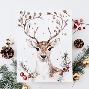 8 Weihnachten Deer Clipart, Weihnachtskarte, druckbare Aquarell Clipart, hochwertige JPGs, digitaler Download, Papierhandwerk, Journal, Rentier