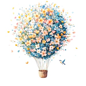 8 Clipart floral montgolfière, ballon abstrait, clipart aquarelle imprimable, PNG de haute qualité, téléchargement numérique, créations en papier, journaux intimes