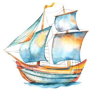 10 imágenes prediseñadas de barco de dibujos animados, imágenes prediseñadas de barco de vivero, imágenes prediseñadas de acuarela imprimibles, JPG de alta calidad, descarga digital, artesanía de papel, diario