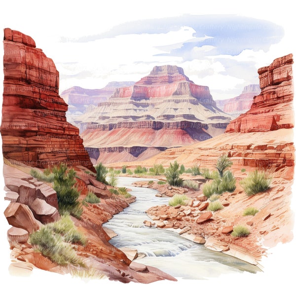 10 Grand Canyon Landscape Clipart, Printable Watercolor clipart, High Quality JPGs, Digital download, High Resolution, Paper craft