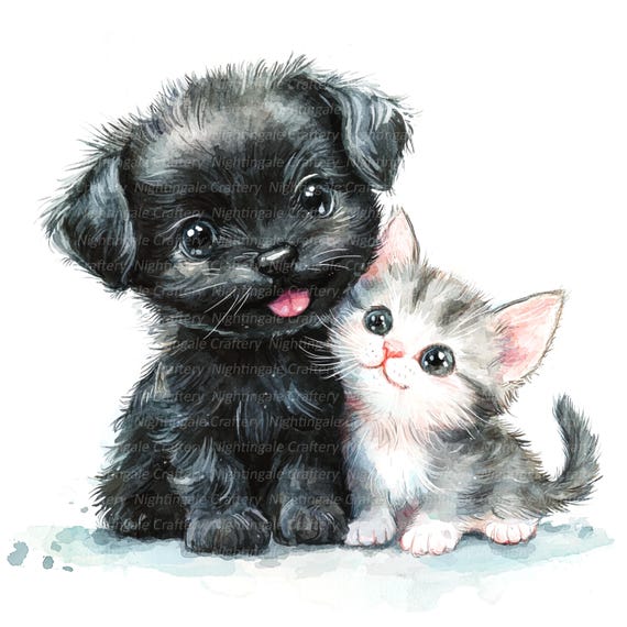 12 匹の子犬と子猫のクリップアート、かわいい子猫の子犬、印刷可能な