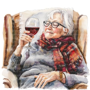 10 Clipart di donna anziana e vino, Clipart di vino, Clipart di acquerello stampabile, JPG di alta qualità, Download digitale, Carta artigianale, diario