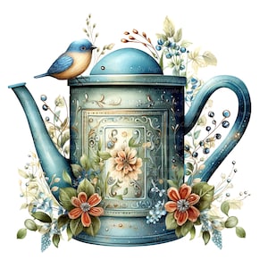 12 cliparts vintage arrosoir, bidon d'eau, clipart aquarelle imprimable, fichiers JPG de haute qualité, téléchargement numérique, créations en papier, journaux indésirables