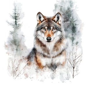 13 Wolf in Winter Clipart Set 2, Printable Watercolor clipart, High Quality JPGs, Digital download, Paper crafts, junk journal, Sublimation