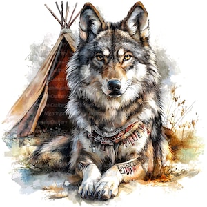 12 Clipart di lupo tribale, lupo indiano nativo, clipart acquerello stampabile, PNG/JPG di alta qualità, download digitale, lavoretti di carta, diario spazzatura