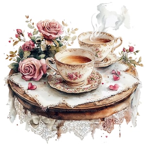 14 tasses à thé antiques, Clipart Tea Party victorien, clipart aquarelle imprimable, JPG de haute qualité, téléchargement numérique, créations en papier, journal