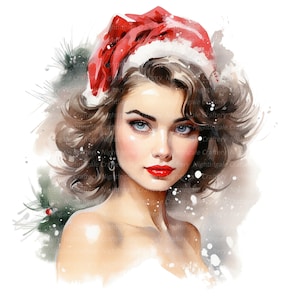 11 kerst vintage vrouw clipart, afdrukbare aquarel clipart, hoge kwaliteit jpg's, digitale download, Paper Craft, junk journal