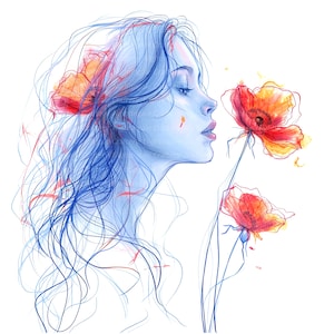 8 Clipart femme florale, impression de fleurs abstraites, clipart aquarelle imprimable, fichiers JPG de haute qualité, téléchargement numérique, journaux indésirables